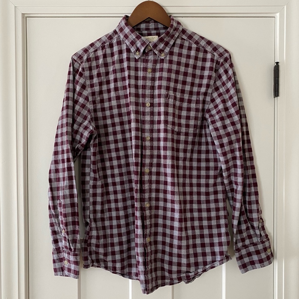 Sonoma Men's Button-Down Shirt – Maroon & Gray